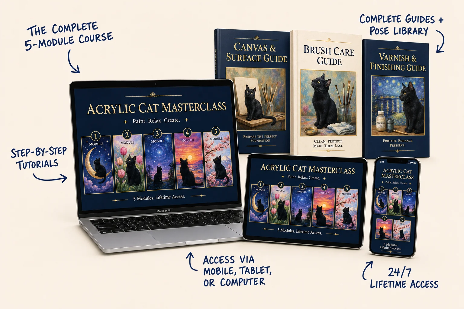 Everything included in the Acrylic Cat Masterclass